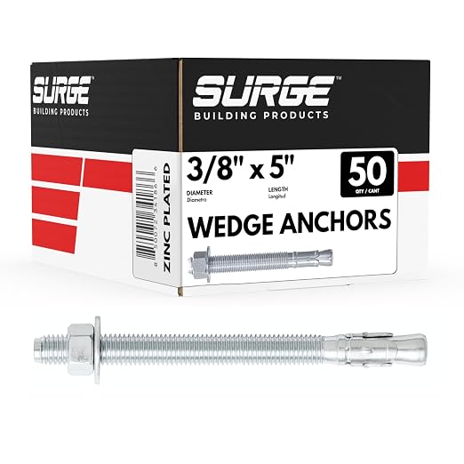 3/8" x 5" Zinc-Plated Wedge Anchors by SurgeBuildingProducts