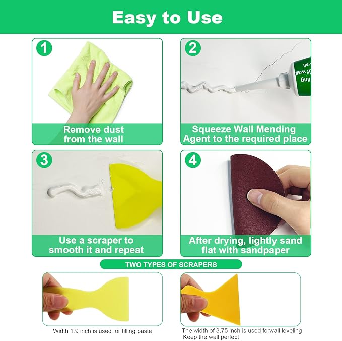 Drywall Repair Kit, 2 Pack Spackle Wall Repair Patch Kit - Image 4