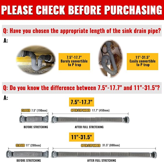 VIVIDA 1-1/2" Kitchen Sink Drain Pipe 2-Pack, Flexible Sink P Trap - Image 3