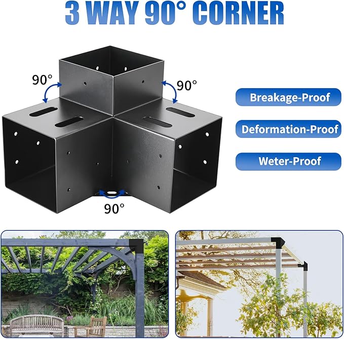 4 Pcs 4"x 4" Pergola Brackets Post | 3 Way 90° Right Angle Corner Bracket|DIY - Image 4