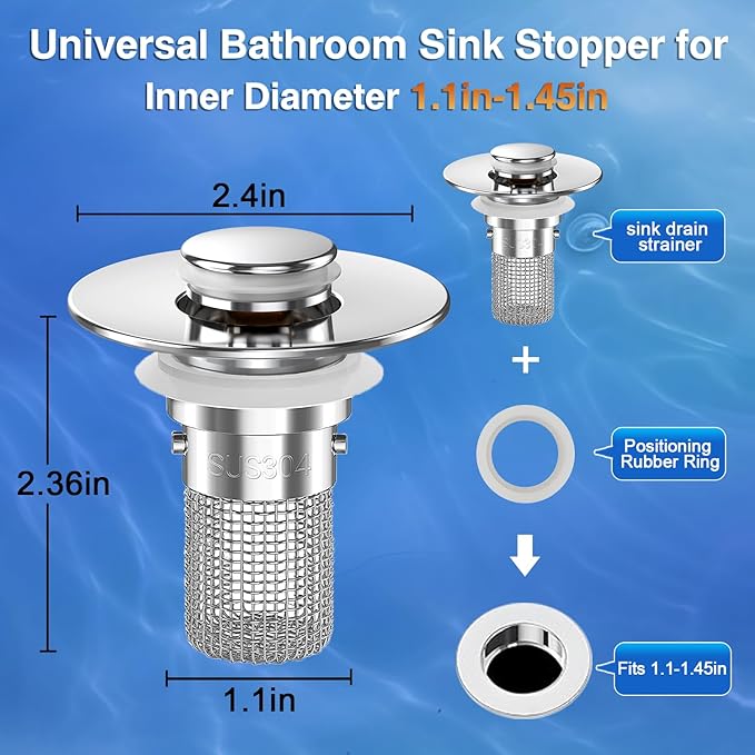 Bathroom Sink Drain Strainer, Pop-up Sink Drain Strainer - Image 2