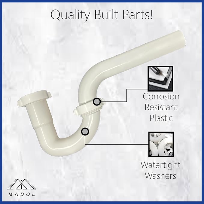 1 1/4" P Trap Kitchen Sink Bathroom, Fits 1 1/4" White Plastic Tubular - Image 6