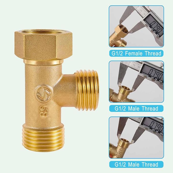 1/2" Brass Tee, Brass 3-Way Shower Diverter Valve | 1/2" Male x 1/2" Male x - Image 4