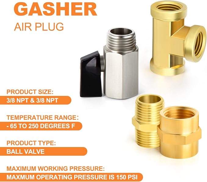 GASHER 8PCS 3/8 Inch NPT Brass Pipe Fitting, Ball Valve, Barstock Tee Brass - Image 6