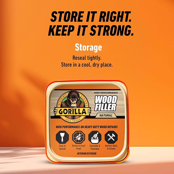 Gorilla All Purpose Wood Filler, Natural Finish, 16 oz Tub, Stainable & Sandable - Image 7