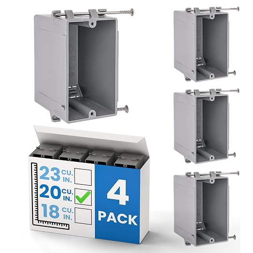 1-Gang New Work Outlet Box, 20 Cubic Inch Single Gang PVC Electrical Box by OhLectric