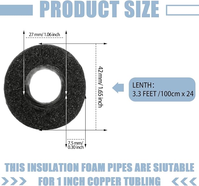 12 Pcs 3.3 Feet Pipe Insulation Foam Tube Black Pool Noodles, 1 Inch | Pre-slit - Image 2
