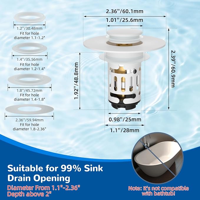 Hibbent Upgraded 3 in 1 Bathroom Sink Drain Strainer, Pop Up Stopper - Image 7