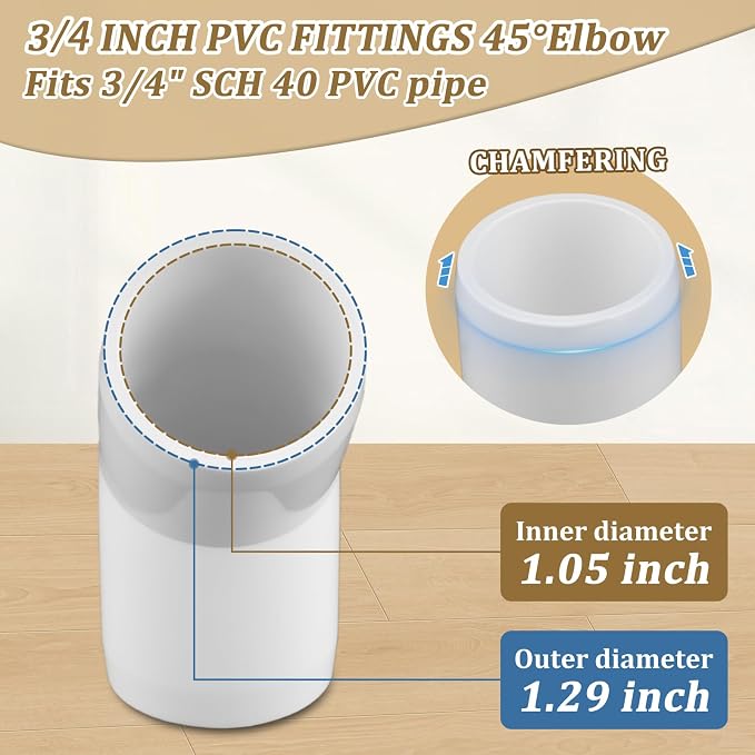 12-Pack 3/4" PVC Fittings 45 Degree Elbow, Furniture Grade 2 Way Pipe Fittings - Image 2