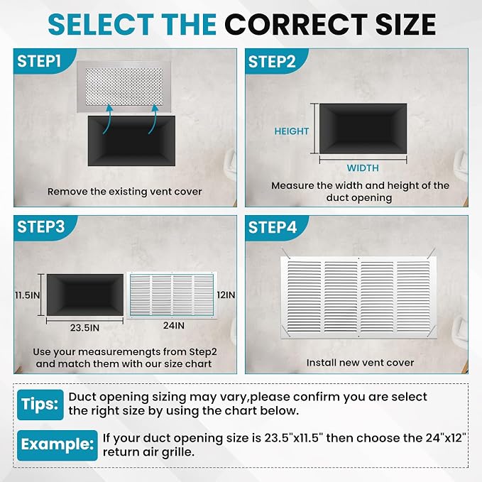 VOISEN Return Air Grille, Fits 24x12 Duct Opening, Steel Return Vent Cover - Image 5
