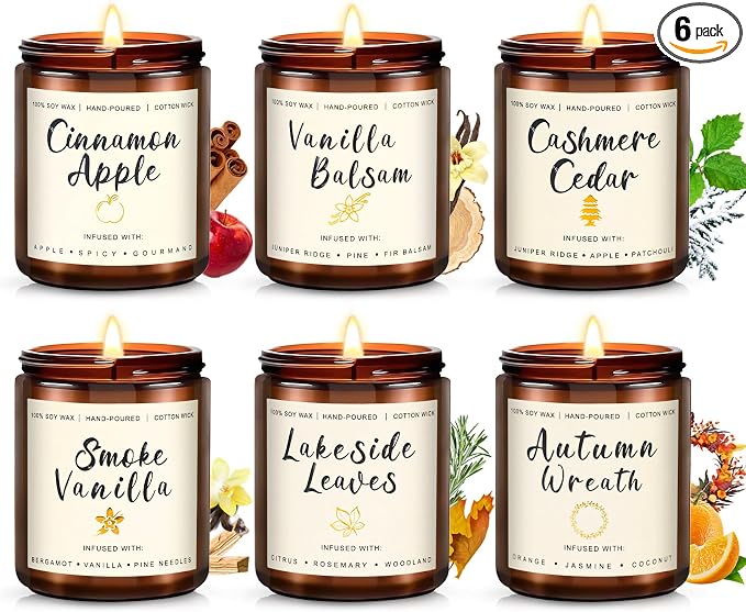 Candles for Home Scented, 6 x 7 oz Soy Wax & 150 Hours Long Lasting Fall Candles by Unknown