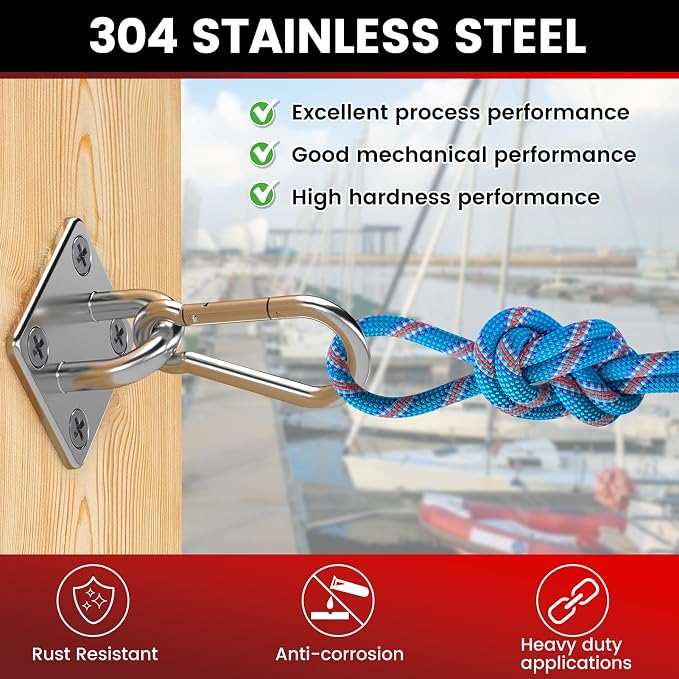 304 Stainless Steel Pad Eye Snap Hook, M5 Ceiling Hook 500Lb, Yoga Gym Equipment - Image 5