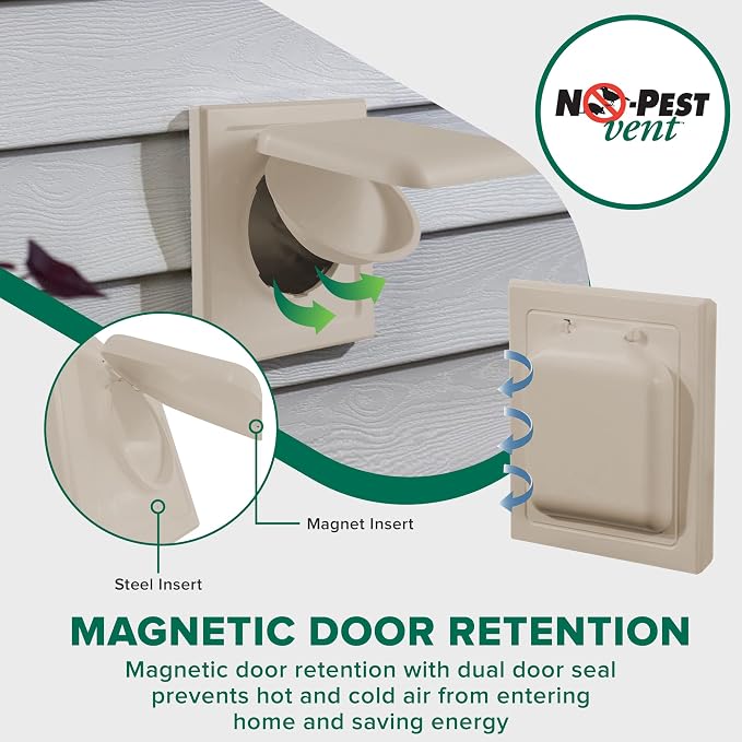 NO-PEST VENT Dual Door Dryer Vent Cover 4 Inch Outdoor, Made in USA, Highest - Image 6