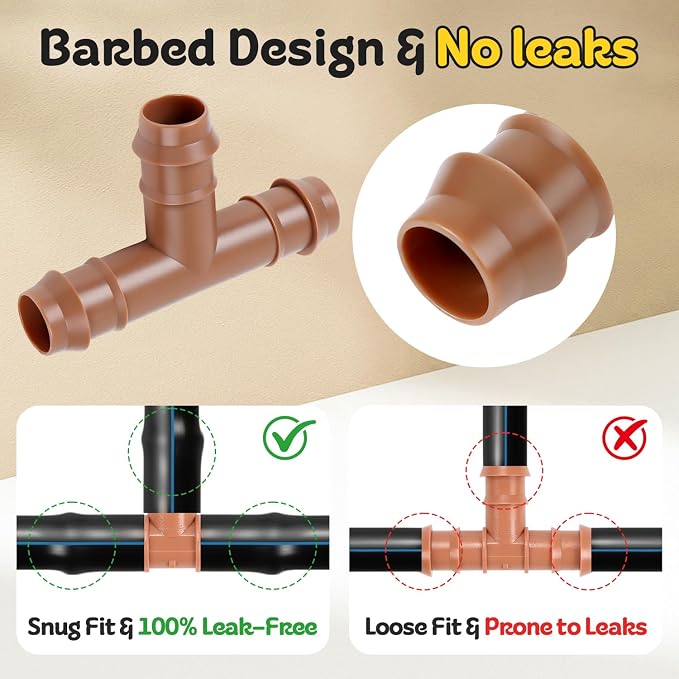 1/2" Drip Irrigation Barbed Tee Fitting, 25 Pack Drip Irrigation 3 Way Tee - Image 4