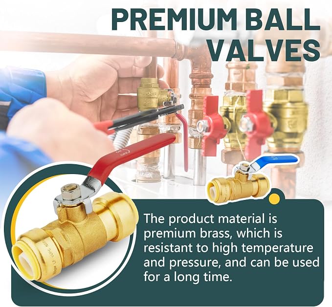 3/4" Ball Valves, 8 Pack Push Fit Shut Off Valves - Image 4
