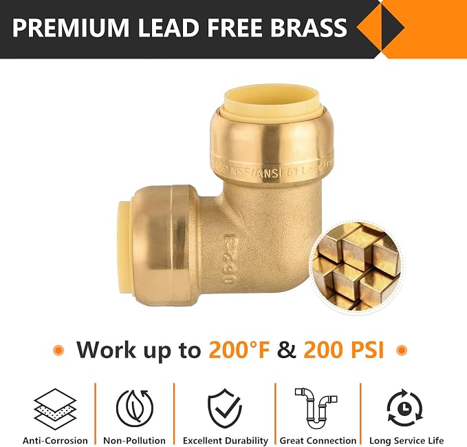 200PC HeSun 1/2" x 1/2" Push-fit 90 Degree Elbow | Brass Push-to-Connect - Image 3