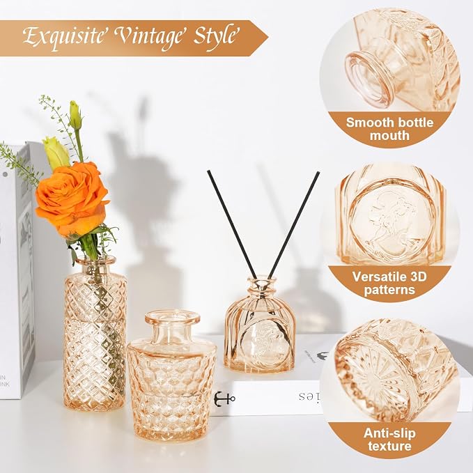 Clear Amber Gold Glass Bud Vase Set of 14 Pcs, Small Bud Vases in Bulk - Image 8