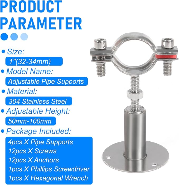 4PCS 304 Stainless Steel Wall Mount Ceiling Mount Pipe Supports, Suitable - Image 4