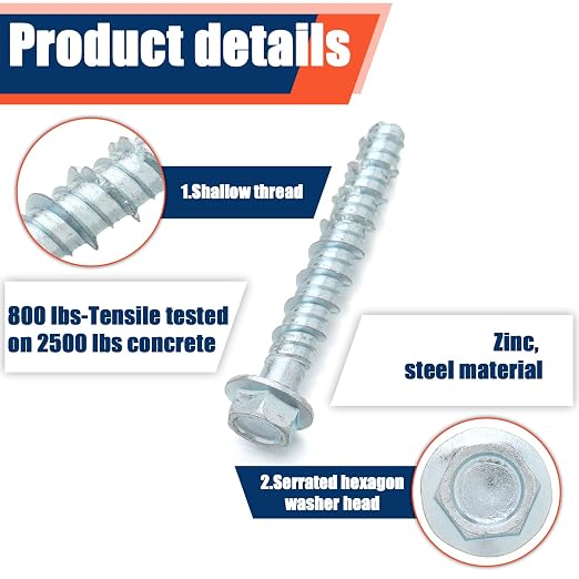 Tandefio 100 Pack 1/4 x 2 Concrete Anchors and Screw Kits Galvanized | Large - Image 3