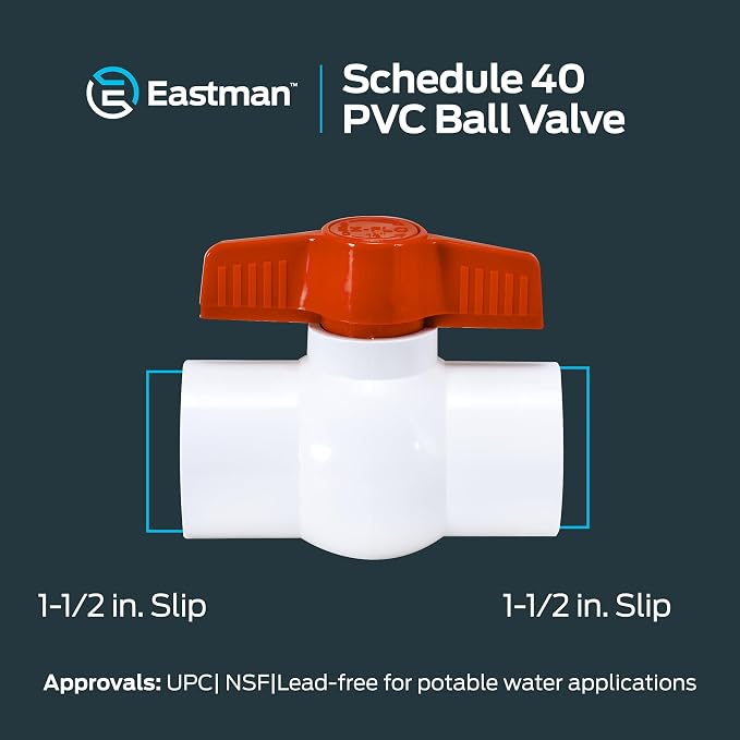 Eastman 1-1/2 Inch Slip Schedule 40 PVC Quarter Turn Ball Valve, Brass Plumbing - Image 6