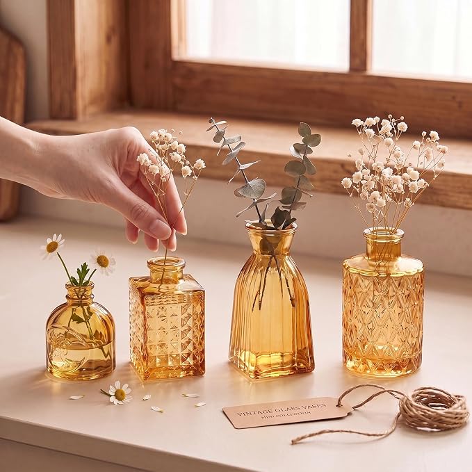 Clear Topaz Glass Bud Vase Set of 22 Pcs, Small Gold Bud Vases in Bulk - Image 2