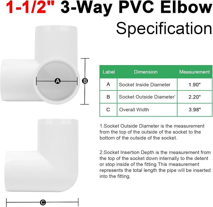 4Pack 1-1/2IN 3-Way Elbow PVC Fittings Furniture Grade SCH40 1.50" Tee 3 Way - Image 2