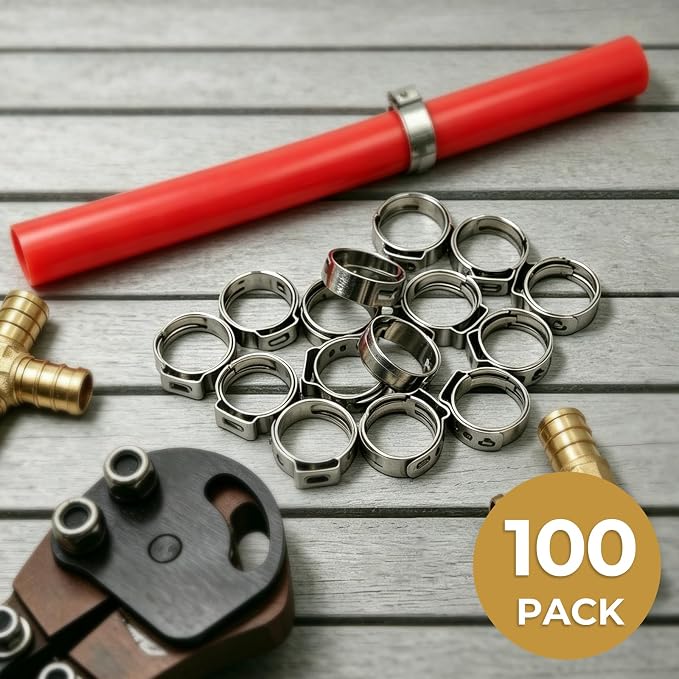 100 Pack 1/2 Inch PEX Cinch Clamps, 304 Stainless Steel PEX Crimp Rings - Image 2