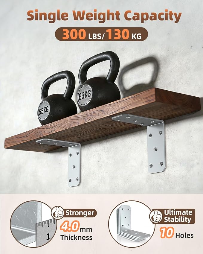 Heavy Duty L Brackets, 5x5 Inch, 300 LBS, Galvanized, 4 Pack | Carbon Steel - Image 3