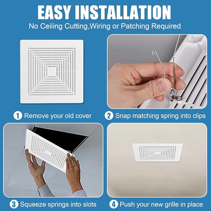 (1-Pack 9" BP90 Spring Bathroom Exhaust Fan Cover 9-1/4" x 9" Vent Cover - Image 4