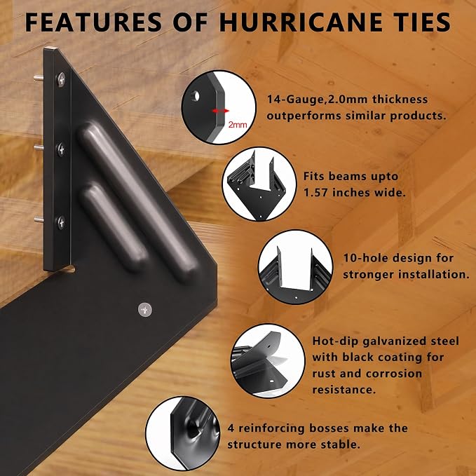 50pcs 14-Gauge Hurricane Ties for Rafter, Hurricane Clips for Roofing Wood - Image 2