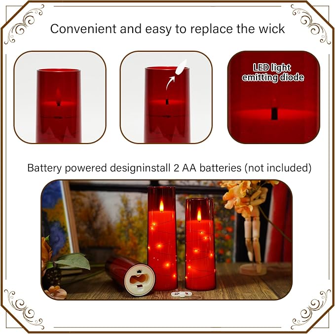 Nimiko Flickering Flameless LED Candles, Battery Operated Candles 9 Pcs - Image 2