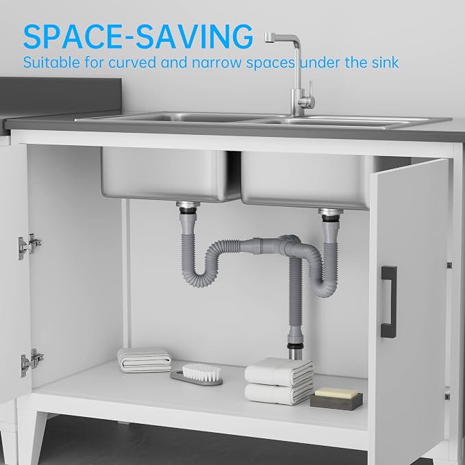 Flexible Expandable P-Trap Kit for Double Kitchen Sink Drain - Image 2