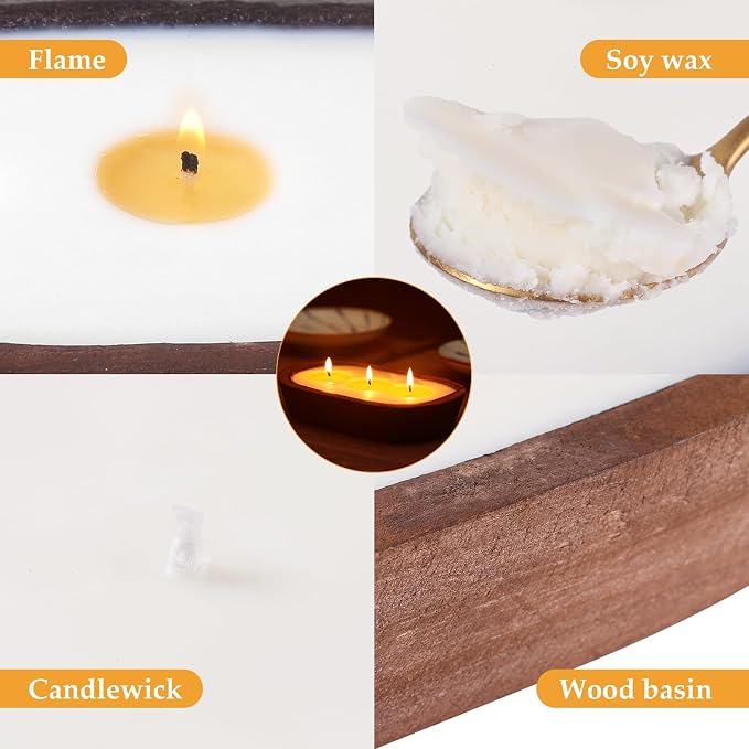 Aromatherapy Candle, SEVEYEE Vanilla Candle 5wicks 16oz, Large Wooden Bowl - Image 6
