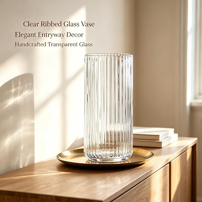 Clear Glass Flower Vase for Pampas Grass, 10 inch Medium Decorative Centerpiece - Image 8