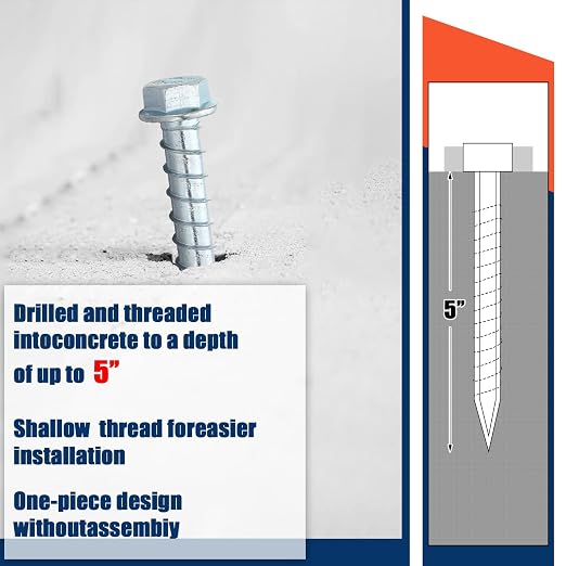 Tandefio 40 Pack 5/8 x 5 Concrete Anchors and Screw Kits Galvanized | Large - Image 5