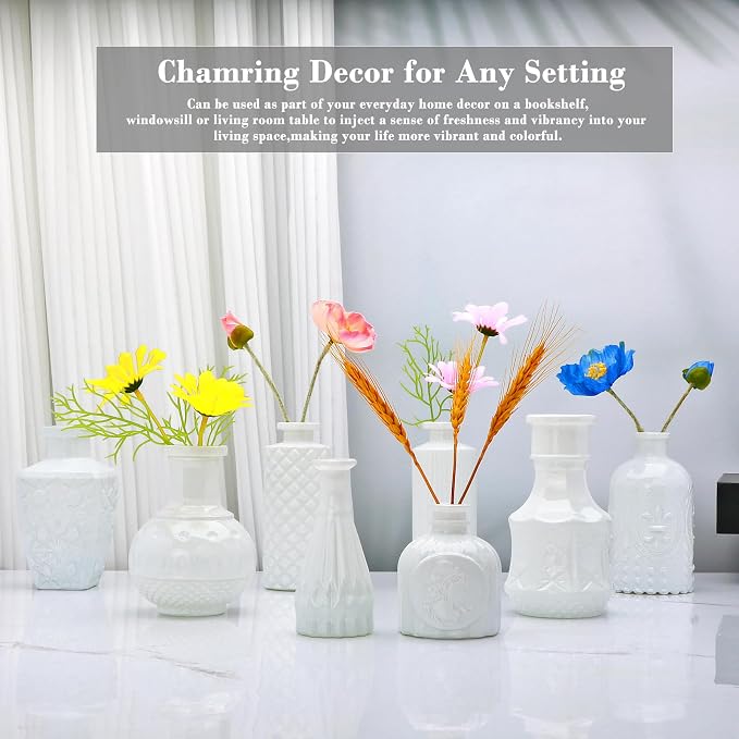 White Flower Vase Set, Glass Bud Vase in Bulk Set of 8 | Artistic and Cultural - Image 7