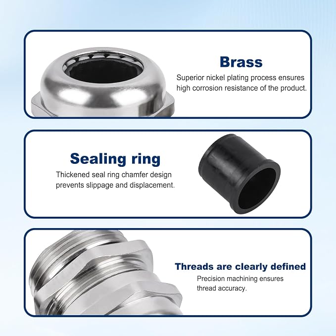 NPT 1/2" Nickel-Plated Copper Waterproof Cable Glands - Image 7