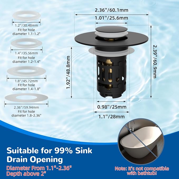 Hibbent 2 PCS Upgraded 3 in 1 Bathroom Sink Drain Strainer, Pop Up Stopper - Image 8