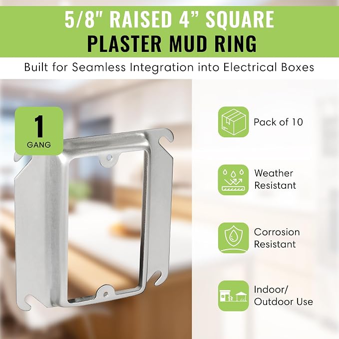 SELECT 10 Pack 5/8" Raised 4" Square One Gang Plaster Ring - Image 2