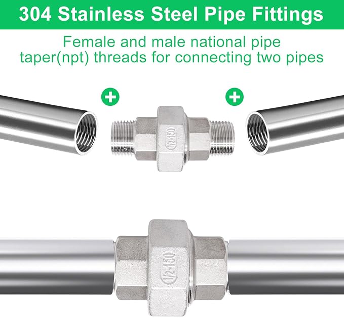 2Pcs Cast Pipe Fittings Union, 1/2" NPT Male x 1/2" NPT Male Thread 304 - Image 7