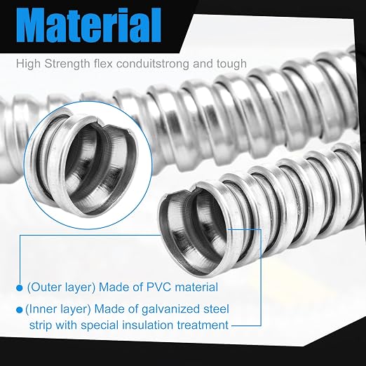 Yaocom 3/4 Inch Metal Flexible Conduit 50 ft, Galvanized Reduced Wall | Outdoor - Image 4