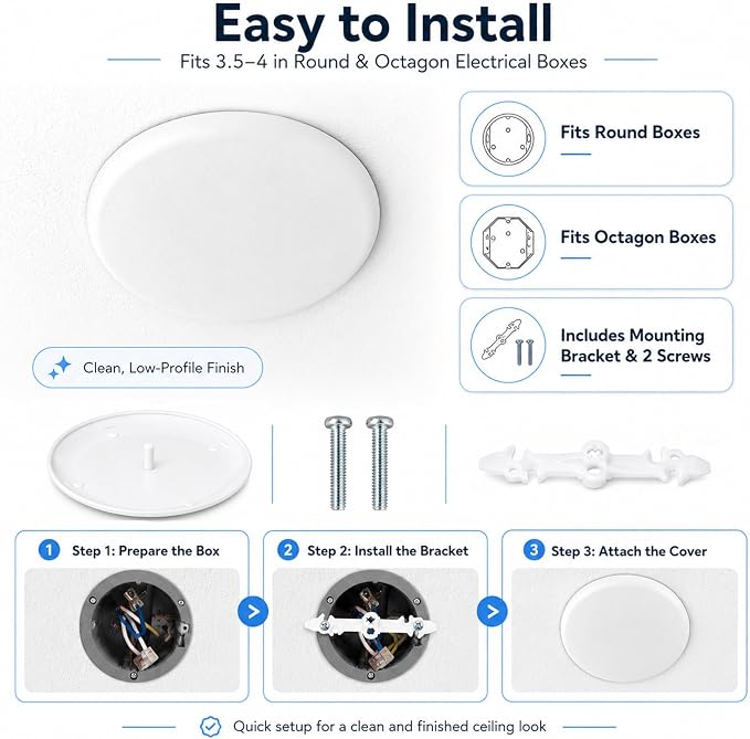 3 Pcs CP3540 Ceiling Cover Plate, Round Electrical Box Cover - Image 3