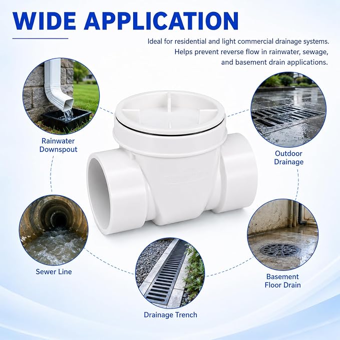 3" PVC Backwater Valve Drain Backflow Preventer Valve - Image 6