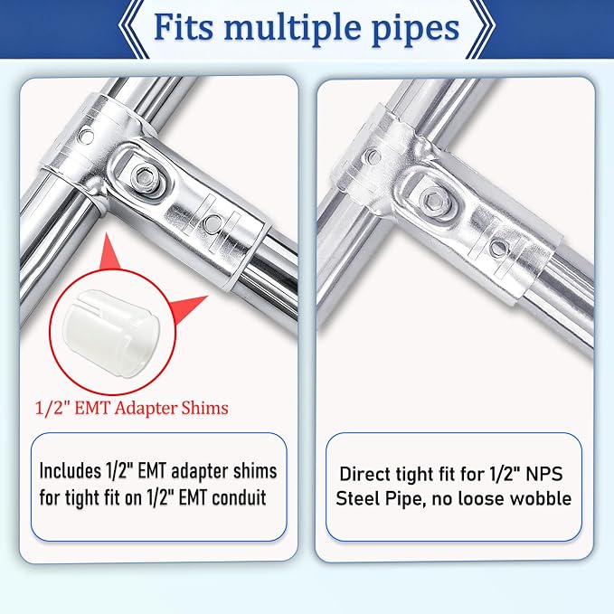 10 Sets T Pipe Connectors Fits 1/2" EMT Conduit & 1/2" NPS Steel Pipe | - Image 4