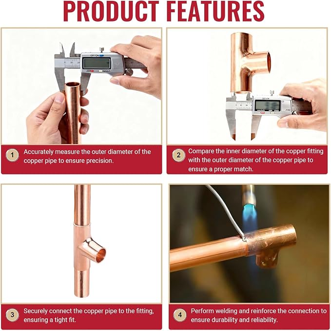 5/16" Copper Tee, Copper Three-Way Fitting Welding Joint, Sweat Solder - Image 5