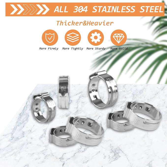 130PCS Stainless Steel Single Ear Hose Clamps 3/4 Inch PEX Cinch Clamps - Image 7