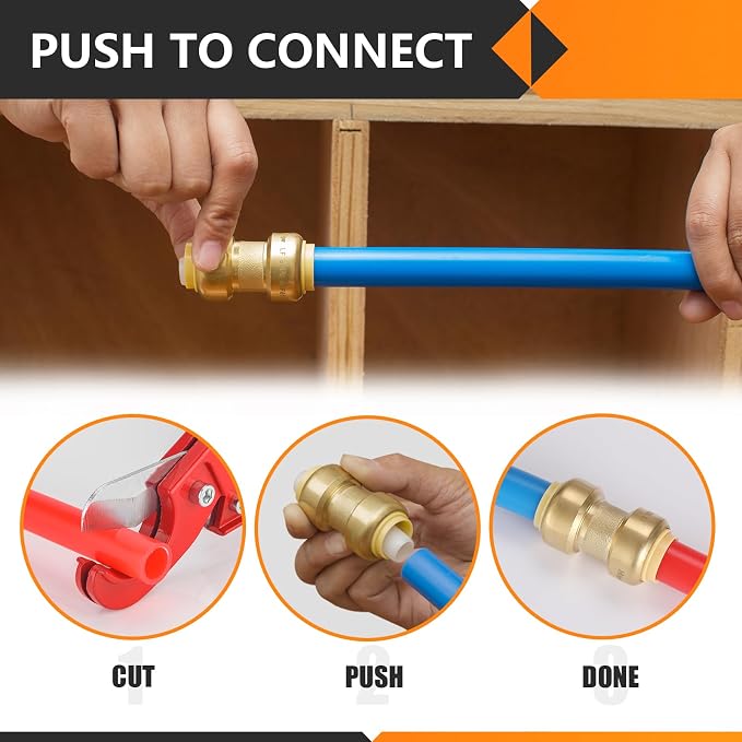 100PC HeSun 1/2" Pushfit Tee, Push to Connect Plumbing Fittings | Brass - Image 5