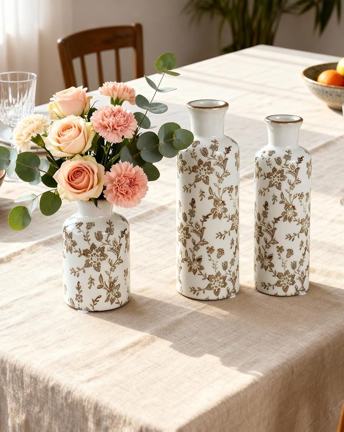 Brown Ceramic Vase Set of 3, Vintage Brown Floral Vases - Image 6