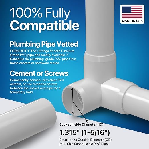 1” 3-Way Elbow Furniture Grade PVC Fitting in White, Made in USA, UV-Resistant - Image 6