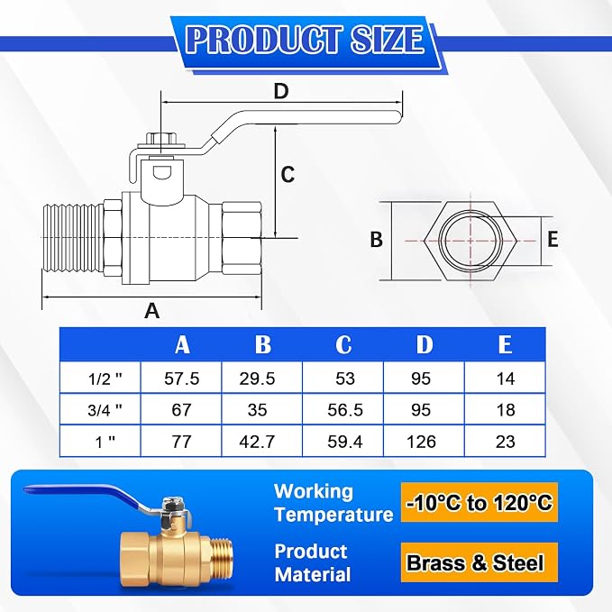 3/4 inch Full Port Ball Valve, 3/4'' Male to Female NPT Full Flow Control Valve - Image 5